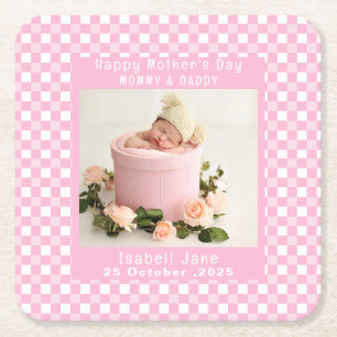 Dessous-de-verre Carré En Papier Love Mom Simple Elegant girly Blanc & rose photo