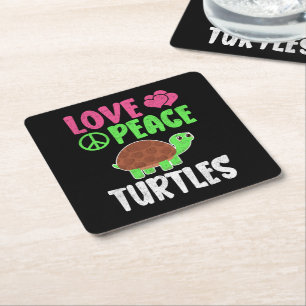 Dessous-de-verre Carré En Papier Love Peace Turtles Cute Zoo Animaux Tortues Lover