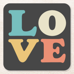 Dessous-de-verre Carré En Papier Love Typographie Carré de couleur rétro