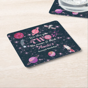 Dessous-de-verre Carré En Papier Love You Two The Moon Girls Rose 2ème Anniversaire