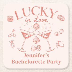 Dessous-de-verre Carré En Papier Lucky In Love Peach Cocktail Bachelorette