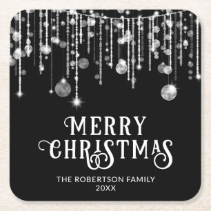 Dessous-de-verre Carré En Papier Lumières de Noël en guirlande noire et blanche pou