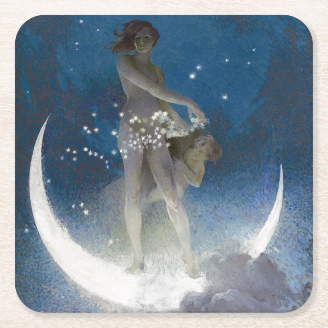 Dessous-de-verre Carré En Papier Luna Goddess at Night Scattering Stars (Devant)