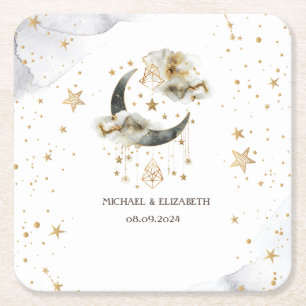 Dessous-de-verre Carré En Papier Lune étoiles or céleste