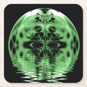 Dessous-de-verre Carré En Papier Lune flottante verte et noire