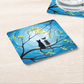 Dessous-de-verre Carré En Papier Lune lunaire avec chats