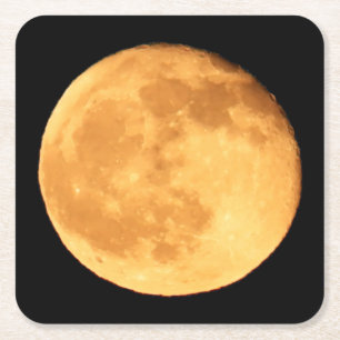 Dessous-de-verre Carré En Papier Lune orange vif se levant sur la toile cosmique de