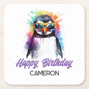 Dessous-de-verre Carré En Papier Lunettes de soleil Pingouin de fête, anniversaire 