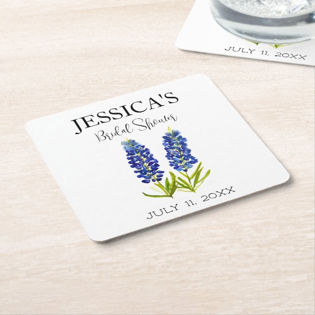 Dessous-de-verre Carré En Papier Lupins Fleur Sauvage Fleurs Bleues Baby Shower (Incliné)