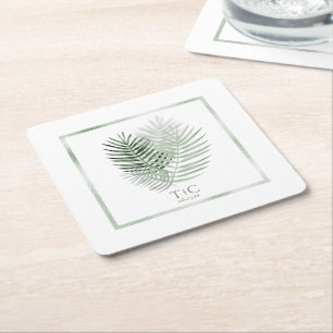 Dessous-de-verre Carré En Papier Lush Palm Leaf Mariage Moss Green/White ID956