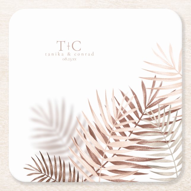 Dessous-de-verre Carré En Papier Lush Palm Leaf Mariage Terra Cotta/Wht ID956 (Devant)