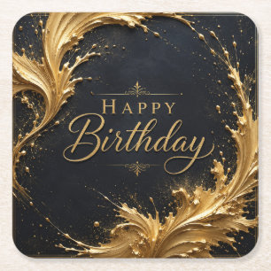 Dessous-de-verre Carré En Papier Luxe Gold Splash Anniversaire Élégance