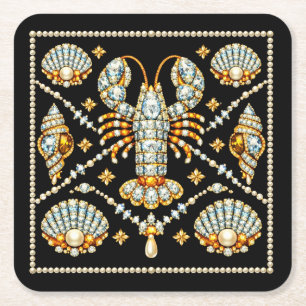 Dessous-de-verre Carré En Papier Luxueux Motif Décoré de Diamants Homard