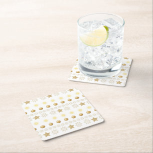 Dessous-de-verre Carré En Papier Luxueux Or et Blanc Fête de Luxe