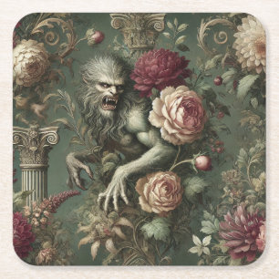 Dessous-de-verre Carré En Papier Lycanthrope Verdoyant – Conception Florale Gothiqu