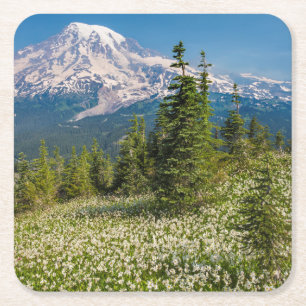 Dessous-de-verre Carré En Papier Lys avalanches et Mont Rainier