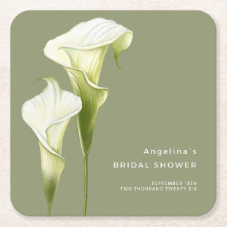 Dessous-de-verre Carré En Papier Lys calla délicats pour la douche de la mariée |