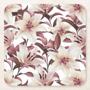 Dessous-de-verre Carré En Papier Lys sur blanc. Modèle floral