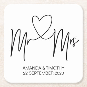 Dessous-de-verre Carré En Papier M. et Mme Wedding Coasters Table Decor