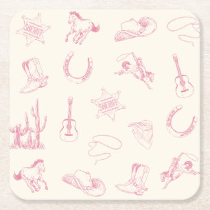 Dessous-de-verre Carré En Papier Ma Première Rodeo Vachère Rose Anniversaire Wester