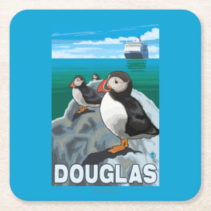 Dessous-de-verre Carré En Papier Macareux et bateau de croisière - Douglas, Alaska