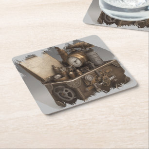 Dessous-de-verre Carré En Papier Machine à temps Steampunk - Vintage coffre au trés