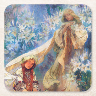 Dessous-de-verre Carré En Papier Madonna de la Lily, Mucha