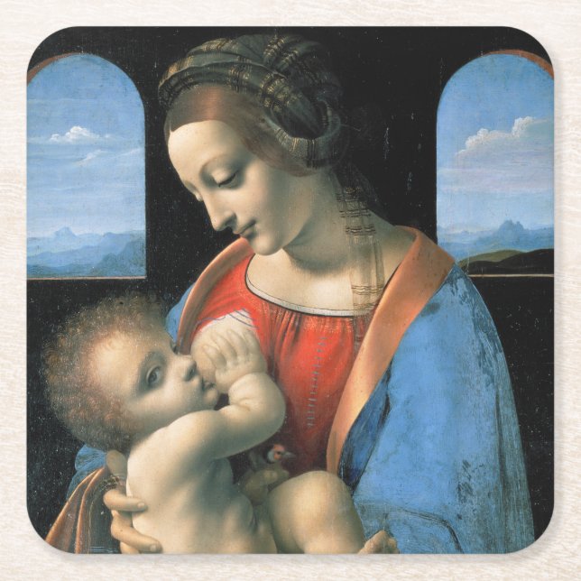Dessous-de-verre Carré En Papier Madonna Litta, Leonardo da Vinci, 1490-1491 (Devant)