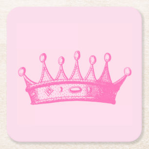 Dessous-de-verre Carré En Papier Magenta Princess Crown sur Arrière - plan rose