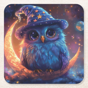 Dessous-de-verre Carré En Papier Magic Owl Wizard on the Moon : Magical Imaginaire 