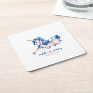 Dessous-de-verre Carré En Papier Magique Unicorn Arc en ciel 5e fête d'anniversaire