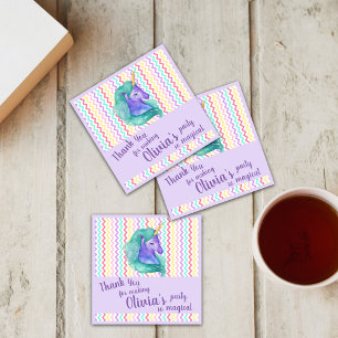 Dessous-de-verre Carré En Papier Magique Unicorn Chevron Pastel Anniversaire de enf