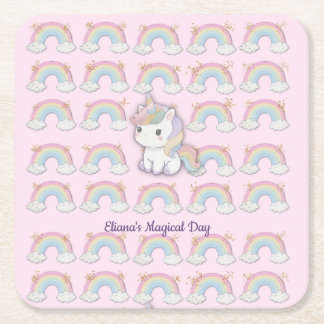Dessous-de-verre Carré En Papier Magique Unicorn Pastel Rainbow Party
