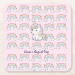 Dessous-de-verre Carré En Papier Magique Unicorn Pastel Rainbow Party