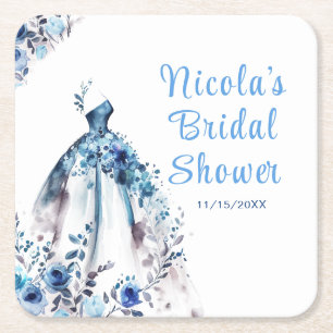 Dessous-de-verre Carré En Papier Magnifique robe florale bleue pour douche de marié