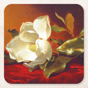 Dessous-de-verre Carré En Papier Magnolia sur velours rouge Martin Johnson Heade