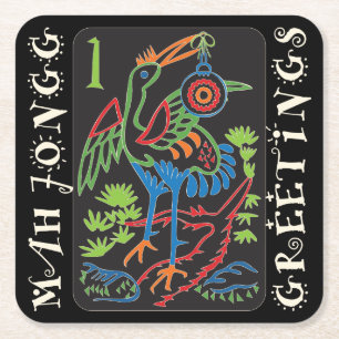 Dessous-de-verre Carré En Papier Mah Jongg Dessous de verre de voeux aux oiseaux