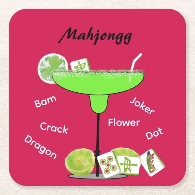 Dessous-de-verre Carré En Papier Mahjong Tiles and Cocktail Paper Coaster (Devant)