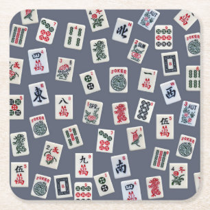 Dessous-de-verre Carré En Papier MahJongg mosaïques design sur bleu foncé