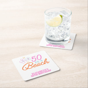 Dessous-de-verre Carré En Papier Main branchée tiré 50e anniversaire de plage