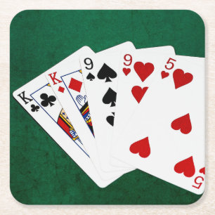 Dessous-de-verre Carré En Papier Mains de poker - Deux paires - roi, neuf