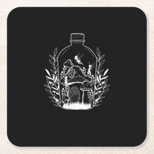 Dessous-de-verre Carré En Papier Maison Champignon Bouteille Esthétique Cottagecore