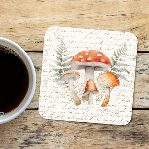 Dessous-de-verre Carré En Papier Maison de campagne vintage champignon de forêt fan