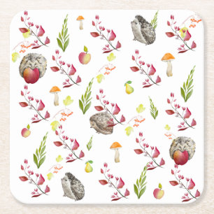 Dessous-de-verre Carré En Papier Maison de forêt colorée motif avec lapins, hedgeh