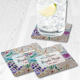Dessous-de-verre Carré En Papier Maison de plage personnalisée