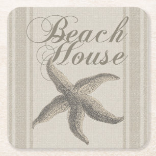 Dessous-de-verre Carré En Papier Maison de plage Starfish Bord de mer Côté côte