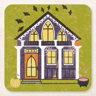 Dessous-de-verre Carré En Papier Maison de sorcière hantée et mignonne pour Hallowe