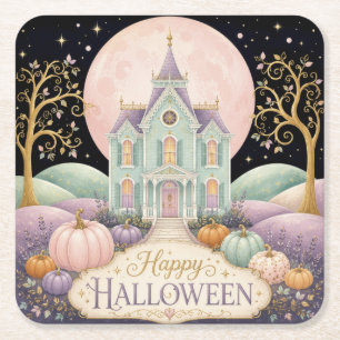 Dessous-de-verre Carré En Papier Maison Hantée Victorienne Pastel Fantaisiste Hallo