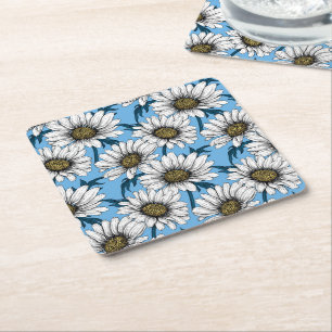Dessous-de-verre Carré En Papier Maisonnettes, fleurs sauvages sur bleu