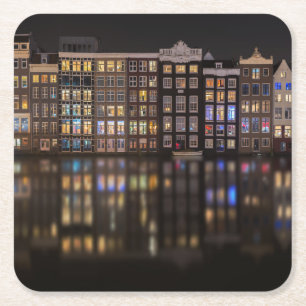 Dessous-de-verre Carré En Papier Maisons d'Amsterdam avec les lumières colorées
